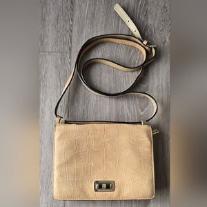 DVF 440 Les Mini Crossbody Croc Embossed Leather Beige Tan Bag